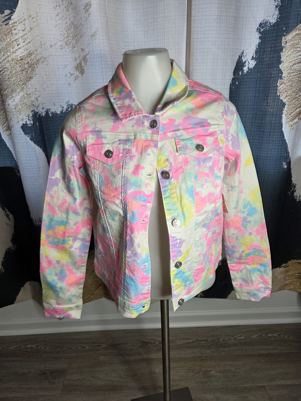 fabkids Pastel Tie-Dye Denim Jacket in Pink, Yellow, Blue, Purple - Picture 1 of 5